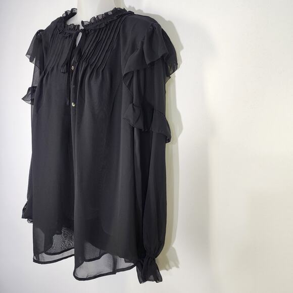 NWT Lane Bryant Womens Split Neck Popover Blouse Black Sheer Ruffle Pleated 18 - Picture 14 of 14